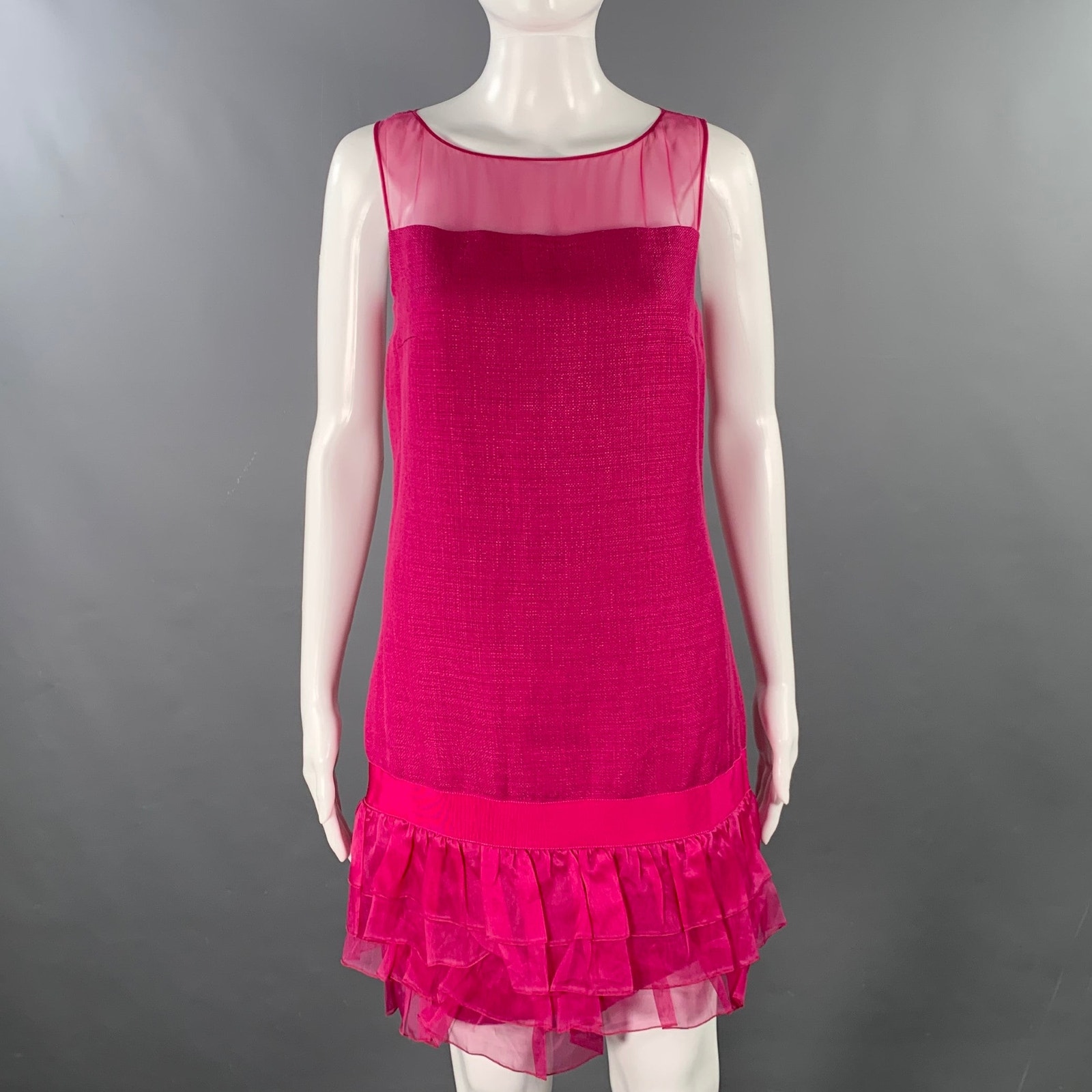 Giambattista Valli Size Xxs Raspberry Linen Blend Woven Sleeveless Dress